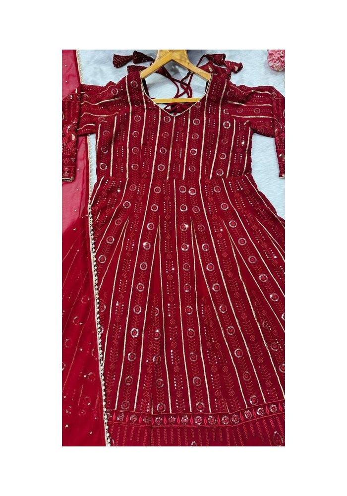 Malishka Export Red Anarkali Gown With Dupatta for Women - Image 5
